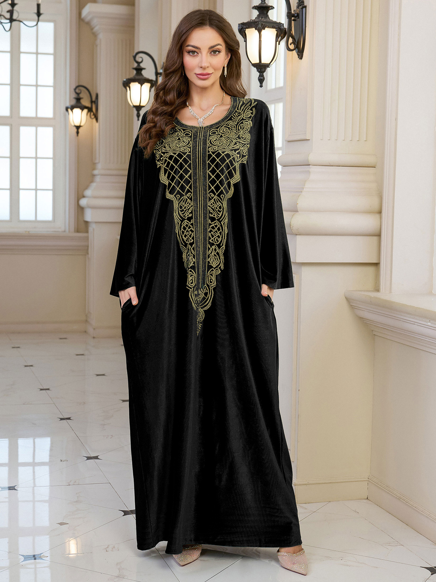 Elegant Embroidered Kaftan Dress Beach Bathing Suit Cover up Long Maxi Dress